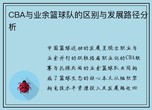 CBA与业余篮球队的区别与发展路径分析